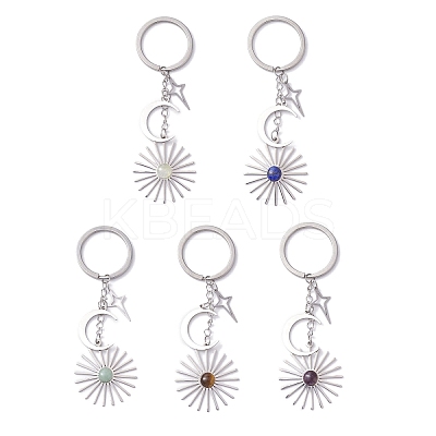 Stainless Steel with Natural Gemstone Pendants Keychain KEYC-JKC00776-M-1
