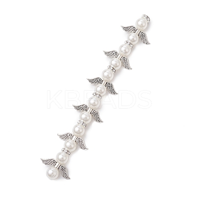 Alloy & ABS Plastic Imitation Pearl Round Beaded Link Chains PALLOY-JF02923-1