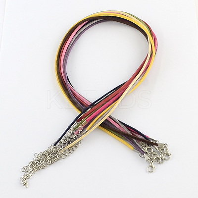 2mm Faux Suede Cord Necklace Making with Iron Chains & Lobster Claw Clasps NCOR-R029-M-1