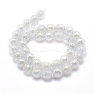Electroplated Natural Agate Beads Strands G-O164-01B-6mm-1
