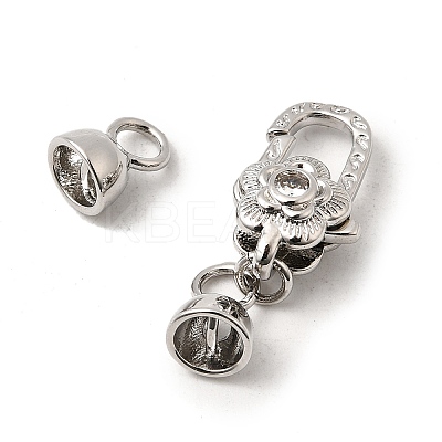 Flower Brass Micro Pave Clear Cubic Zirconia Lobster Claw Clasps KK-U059-49P-1