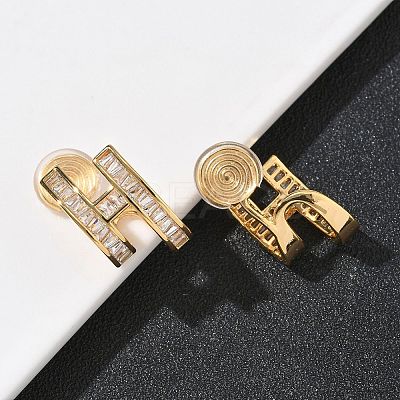 Brass Micro Pave Clear Cubic Zirconia Clip-on Earrings EJEW-K286-10G-1