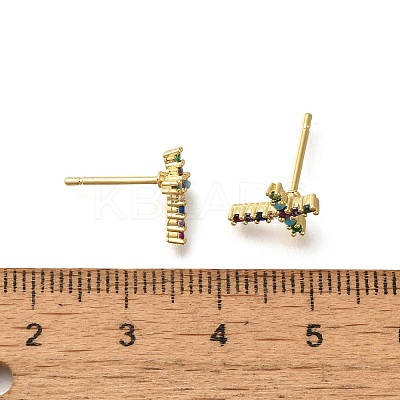 Rack Plating Cross Brass Micro Pave Cubic Zirconia Stud Earrings EJEW-H143-19G-1