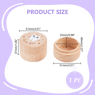 Round Printed Wood Baby Tooth Keepsake Cases with Lids CON-WH0099-75D-1