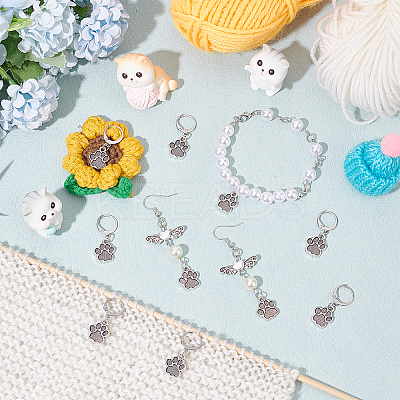 Alloy Paw Print Charm Locking Stitch Markers HJEW-PH01787-1