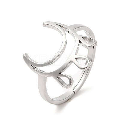 Non-Tarnish 304 Stainless Steel Crescent Moon Adjustable Ring for Women RJEW-M149-11P-1