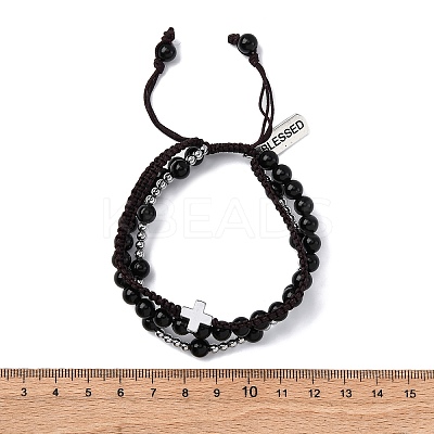 Adjustable Natural Obsidian & Hematite Braided Bead Bracelets BJEW-U035-01A-1