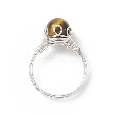 Natural Tiger Eye Braided Bead Finger Ring RJEW-TA00066-04-1