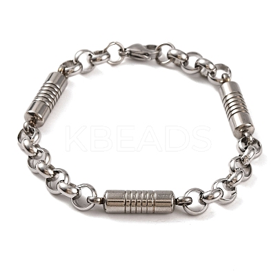 Tarnish Resistant 201 Stainless Steel Column Rolo Chain Bracelets BJEW-B078-75P-1