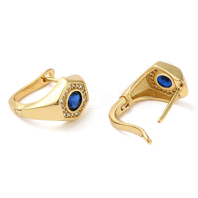 Real 18K Gold Plated Brass with Cubic Zirconia Hexagon Hoop Earrings KK-Z033-30B-1