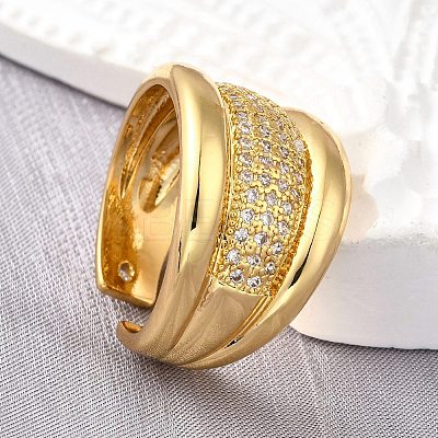 Brass Micro Pave Cubic Zirconia Adjustable Open Cuff Rings for Women RJEW-K292-03G-1