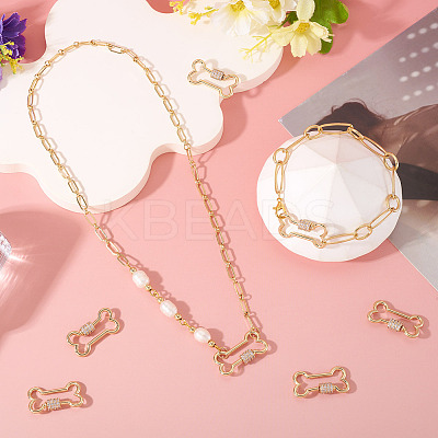 5 Pcs Brass Micro Pave Clear Cubic Zirconia Screw Carabiner Lock Charms KK-TA0003-17-1