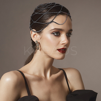 Rhinestone Mesh Headpiece Cap AJEW-WH0413-82B-1