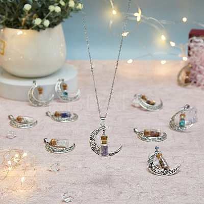 20Pcs 10 Styles Mixed Gemstone Chip Glass Bottle Pendants PALLOY-DC00006-1