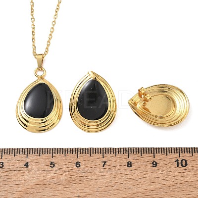 304 Stainless Steel Enamel Teardrop Stud Earrings & Pendant Necklaces Sets for Women SA-CBA46AF-21G-1