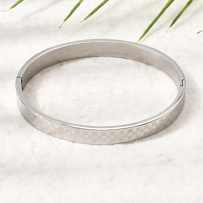 304 Stainless Steel Tartan Textured Hinged Cuff Bangles for Women SA-CBAC920-10P-1