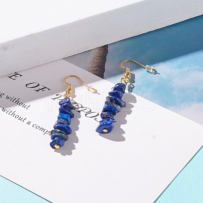 Natural Lapis Lazuli Chip Beaded Dangle Earrings EJEW-JE04788-09-1