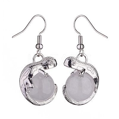 Natural Quartz Crystal Chameleon Dangle Earrings with Crystal Rhinestone EJEW-A092-10P-10-1