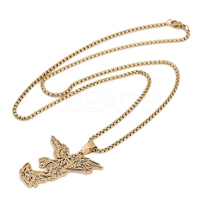 201 Stainless Steel Archangel Saint Michael Pendant Necklaces NJEW-K283-10G-1