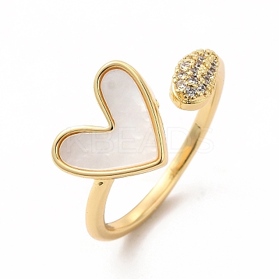 Natural Shell Heart Open Cuff Ring with Cubic Zirconia KK-A180-46G-1