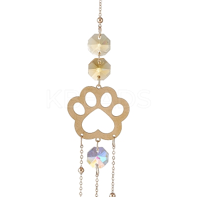 Faceted Glass Teardrop & Octagon Hanging Suncatcher HJEW-I010-02B-1