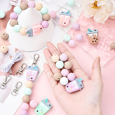 DIY Bubble Tea & Round Silicone Keychain Making Kits DIY-YW0011-19-1