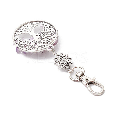 Chakra Natural & Synthetic Gemstone Chips Beads & Alloy Tree of Life Pendant Decorations HJEW-JM03128-1
