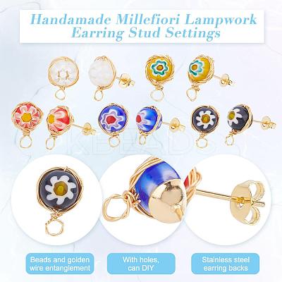 10 pairs 5 Colors Handmade Millefiori Lampwork Earring Stud Settings and Ear Nuts EJEW-UN0001-55-1