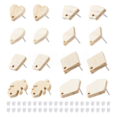 32Pcs 8 Style Ash Wood Stud Earring Findings EJEW-TA0001-16V-1