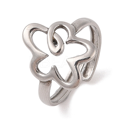 Non-Tarnish 304 Stainless Steel Hollow Flower Cuff Ring for Women LS-RJEW-G322-07P-1