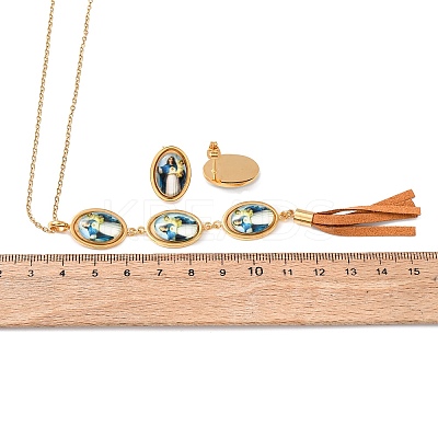 304 Stainless Steel Resin Pendant Necklaces & Stud Earrings Sets for Women SJEW-B022-02G-1