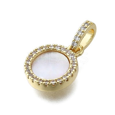 Brass Micro Pave Clear Cubic Zirconia Flat Round Charms KK-V010-25G-1