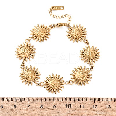 Textured  304 Stainless Steel Sun Link Chain Bracelets for Women BJEW-K293-06C-G-1
