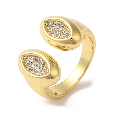 Brass Micro Pave Clear Cubic Zirconia Open Cuff Rings for Women RJEW-U008-02A-G-1