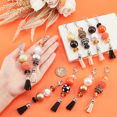 10Pcs 10 Styles Glass & Acrylic & Resin Beaded Pendant Decorations HJEW-AB00259-1