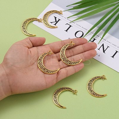 Tibetan Style Alloy Hollow Moon 2-Loop Link Pendants TIBEP-5312-AG-LF-1
