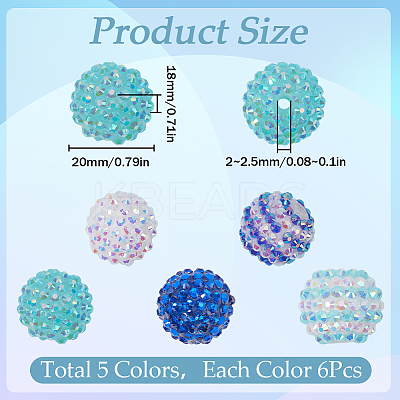 30Pcs 5 Style Resin Rhinestone Graduated Beads RESI-SC0003-06-1