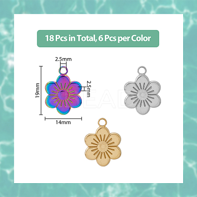 18Pcs 3 Colors 201 Stainless Steel Pendants STAS-DC0013-92-1