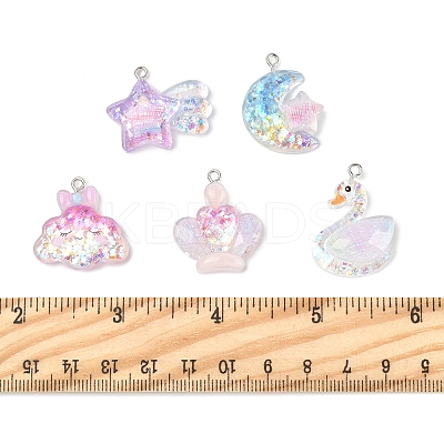 10Pcs 5 Styles Transparent Resin Pendants RESI-FS0002-08-1