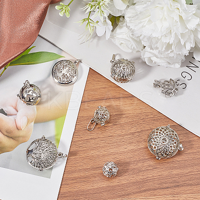 8Pcs 8 Styles Brass & Alloy Hollow Cage Pendants KK-SC0004-30-1