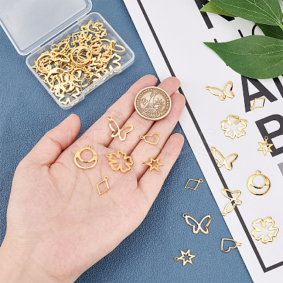 60Pcs 6 Style 201 Stainless Steel Charms STAS-DC0010-31-1