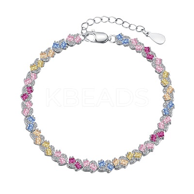 Anti-Tarnish Rhodium Plated 925 Sterling Silver Link Chain Bracelet BJEW-Z017-01B-1