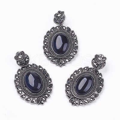 Natural Dyed & Heated Black Agate Gothic Pendants X-G-F228-18M-FF-1