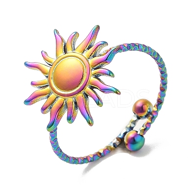 Ion Plating(IP) 304 Stainless Steel Sun Open Cuff Ring for Women RJEW-M149-08RC-1