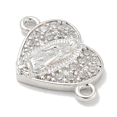 Rack Plating Brass Micro Pave Clear Cubic Zirconia Religion Heart Virgin Mary Connector Charms KK-L224-099P-05-1