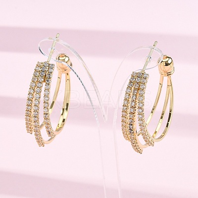Triple C-Shaped Brass Micro Pave Clear Cubic Zirconia Stud Earrings EJEW-R025-29G-1
