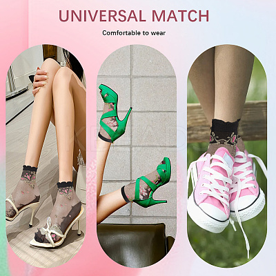 5Pairs Flower Chinlon Glass Silk Socks for Women AJEW-WH20088-007-1