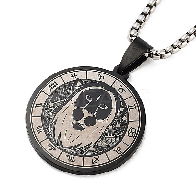Retro Mandala 201 Stainless Steel Box Chain Constellation Pendant Necklaces for Women Men NJEW-M223-01F-1
