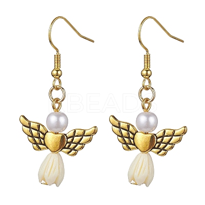 Angel Antique Golden Alloy & Resin Dangle Earrings EJEW-JE05686-06-1