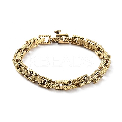 Ion Plating(IP) 304 Stainless Steel Striped Rectangle Link Chains Bracelets for Men & Women BJEW-D031-28G-1